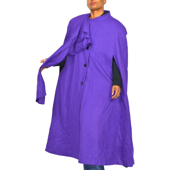 Vintage Alex Hayes Wool Cape Purple Wool Scarf Cloak Long Shoulder Pads Large - Picture 14 of 16